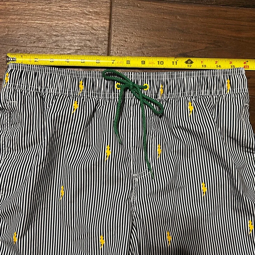 Five Four Mark McNairy Swim Trunks Medium Black White Stripes Lightning Bolts‎